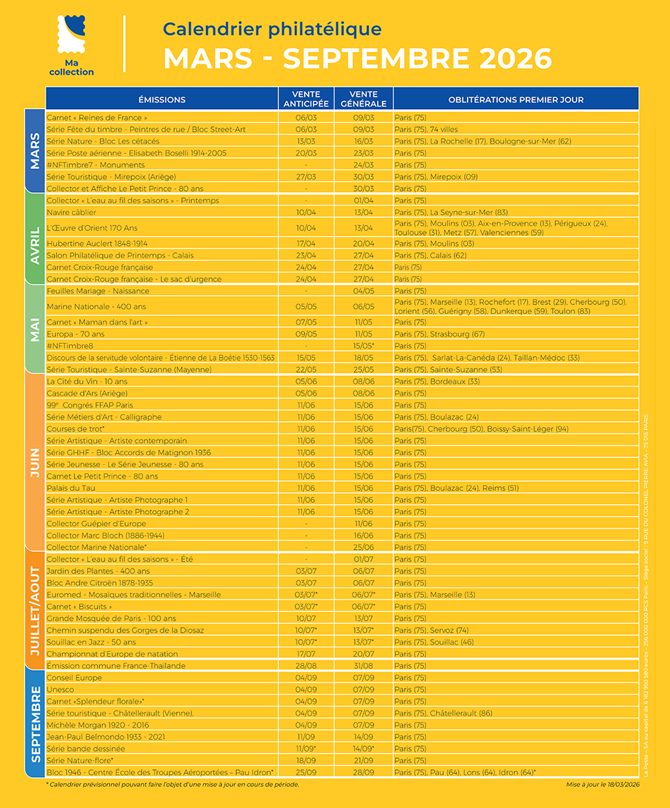 Calendrier philatélique 2026